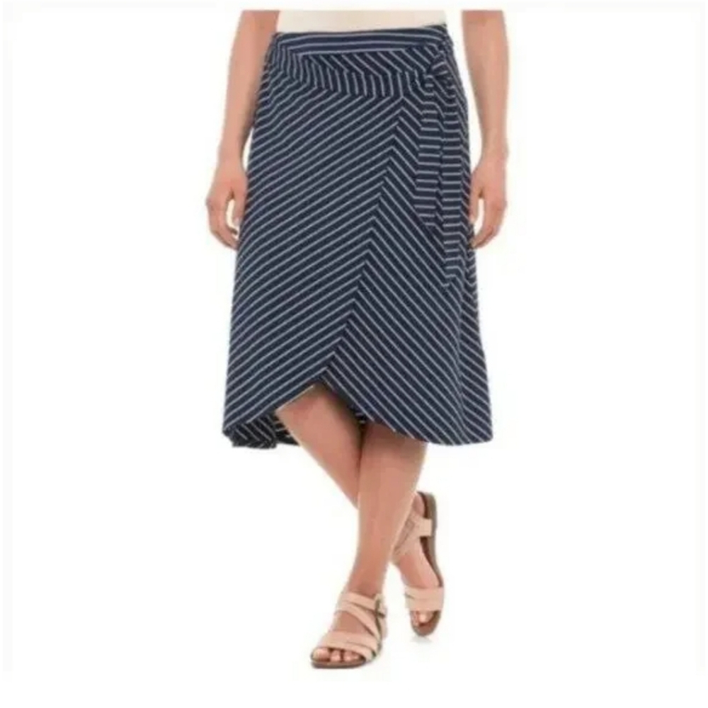 Adrienne Vittadini Black White Striped Wrap Midi Skirt With Side TIe Size XS